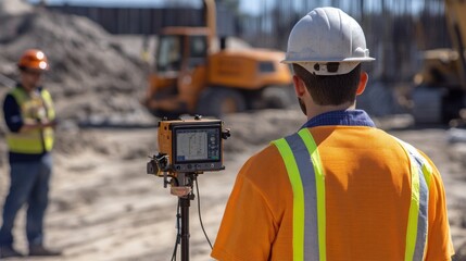 Wall Mural - generate a photo realistic image of air quality monitoring at a construction site, with air quality 