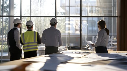 Wall Mural - generate a photo realistic image of auditors conducting a workplace safety audit, with checklists, s