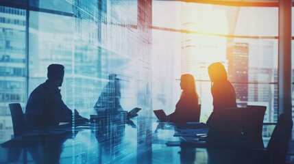 Wall Mural - Generate a photo realistic image of construction project teams collaborating on project tasks, with brainstorming session, project plans on whiteboard, digital devices,