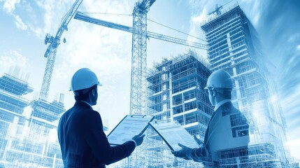 Wall Mural - generate a photo realistic image of engineers analyzing energy efficiency for a construction project