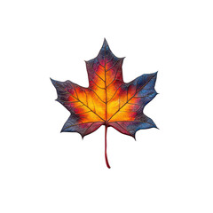 colorful autumn leaf with vibrant hues of orange and yellow, isolated on a white background. isolate