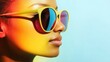 © Artyom - Woman with sunglasses against colorful backdrop, close-up profile