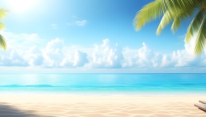 Stunning tropical beach panorama with vibrant blue sky and tranquil ocean view