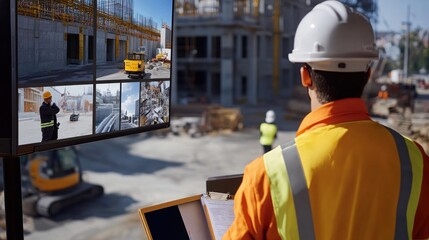 Wall Mural - generate a photo realistic image of security personnel conducting a site security briefing at a cons