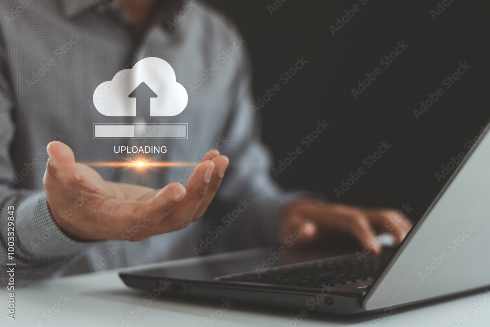 Upload processing data concept. Uploading data to cloud storage. The ...