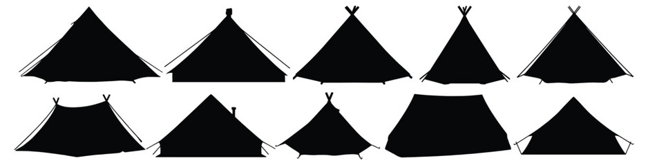 Wall Mural - Camp tent silhouette set vector design big pack of tent illustration and icon