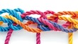 © miss irine - Braided colorful ropes isolated on white background. Unity concept represents diverse people connected in strong bond. Strong, mixed, collective, group, society, community, team, partnership,