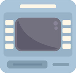 Atm machine display showing a financial transaction processing, with buttons and a screen