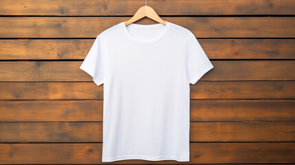 white t shirt on wooden hangers