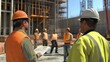 © Chayna - Generate a photo realistic image of a worker orientation program at a construction site, with orientation materials, safety training, site tour, and new workers in safety gear