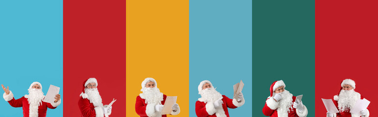 Sticker - Set of Santa Claus with letters on color background