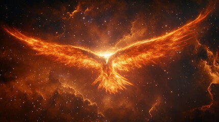 Wall Mural - A glowing nebula shaped like a cosmic eagle, with fiery red and orange gases forming its wings.