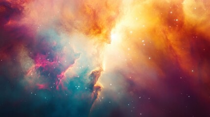 Wall Mural - The bright core of a nebula, with radiant light streaming through colorful clouds of gas and dust.