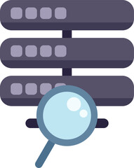 Wall Mural - this vector icon shows a magnifying glass inspecting a database server, representing concepts like d