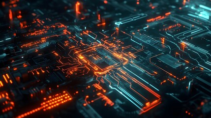 2d illustration Abstract futuristic electronic circuit technology background. 