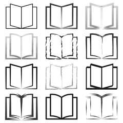 Wall Mural - Open book icons. Various styles collection. Simple reading symbols. Sketch and outline illustrations.