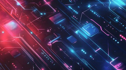 2d illustration Abstract futuristic electronic circuit technology background. 