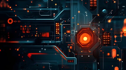 2d illustration Abstract futuristic electronic circuit technology background. 