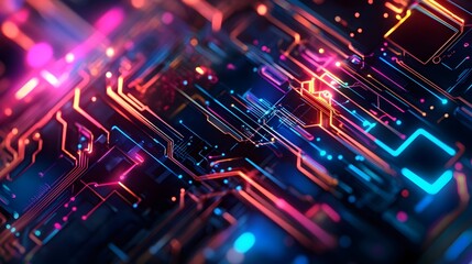 2d illustration Abstract futuristic electronic circuit technology background. 