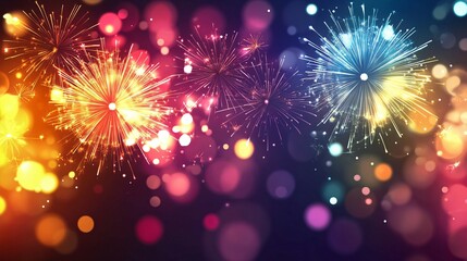 Wall Mural - Colorful Fireworks Display with Blurred Lights in the Background