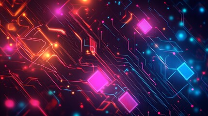2d illustration Abstract futuristic electronic circuit technology background. 