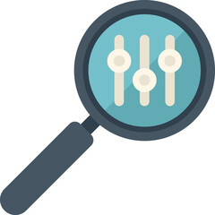 Wall Mural - magnifying glass showing control panel settings sliders icon, flat design