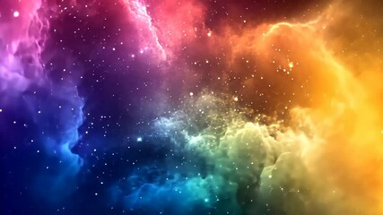 a colorful nebula filled with stars shimmers in the night sky