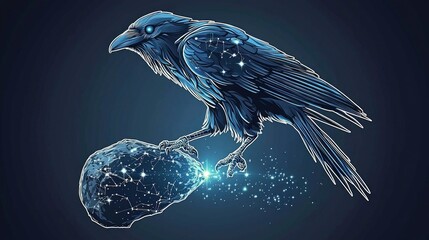 Poster - Raven with Celestial Design Holding a Starry Rock