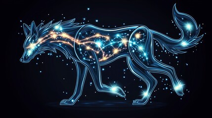 Wall Mural - wolf constellation with glowing stars