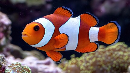 Vibrant Clownfish Swimming Near Coral Reef   Underwater Photography