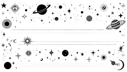 Wall Mural - Exploration of the Cosmic Horizon: A Vector Card Featuring Planets and Space Travel Elements with Text Space