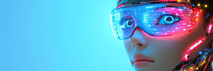 Canvas Print - Close-up of a woman's face wearing futuristic goggles.