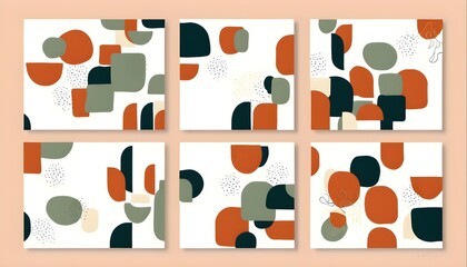 Wall Mural - Minimalist monochrome square cards with vibrant terracotta accents for postcards and web design, showcasing a modern aesthetic in flat vector illustration