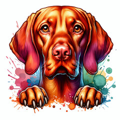 Wall Mural - Watercolor vizsla dog peeping illustration on white background, dog breed graphic design element 