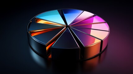 Aufkleber - A sleek metallic 3D pie chart with separated slices, each segment reflecting light differently, set against a dark gradient background for a high-tech feel