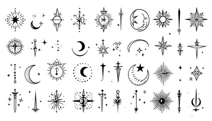 Wall Mural - Minimalist Abstract Icons of Celestial Bodies and Decorative Elements for Modern Logo Designs