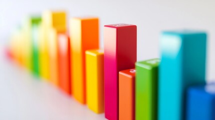 Leinwandbilder - A vibrant 3D bar chart with rainbow-colored bars, each one labeled with clear data, set against a simple white background for an eye-catching presentation.