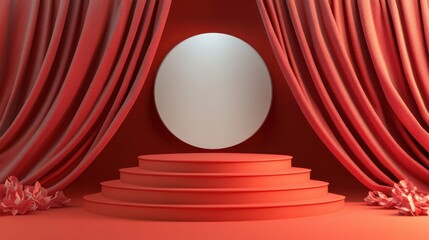 Wall Mural - Red Stage with Circular Platform and Curtains