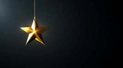 Wall Mural - A Golden Star Hanging from a Chain Against a Black Background