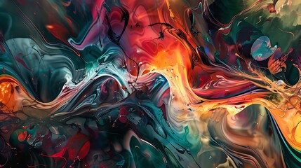 Wall Mural - vibrant abstract art piece featuring colorful swirls and fluid paint textures.