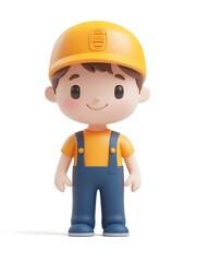 Cheerful 3D Character of Delivery Worker Wearing Hardhat and Uniform Isolated on Clean White Background. Cute Cartoon Style Avatar or Mascot for Shipping,Logistics or Construction Industry.