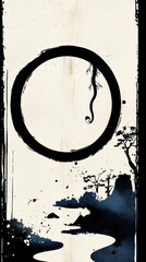 Poster - Zen Circle with Tree Branch and River