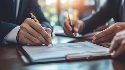 Sticker - Businessmen Signing Important Document in Office