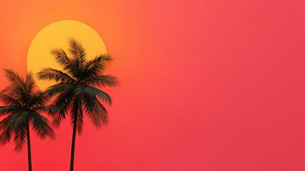 Tropical Sunset Silhouette with Palm Trees and Copy Space