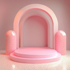 Pink Geometric Archway with Platform and Pillars