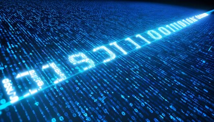 Digital blue matrix showcasing SWOT acronym, representing Strengths, Weaknesses, Opportunities, Threats in a futuristic coding style.