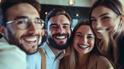 Canvas Print - Happy Friends Enjoying a Smiling Moment Together