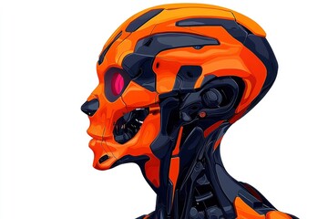 Wall Mural - Cyborg Head with Orange and Black Design