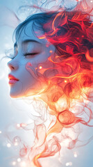 Poster - Woman's face with fire-like smoke