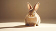 © zadorozhna - Cute fluffy decorative domestic rabbit sits on beige studio background with natural sunlight from window.